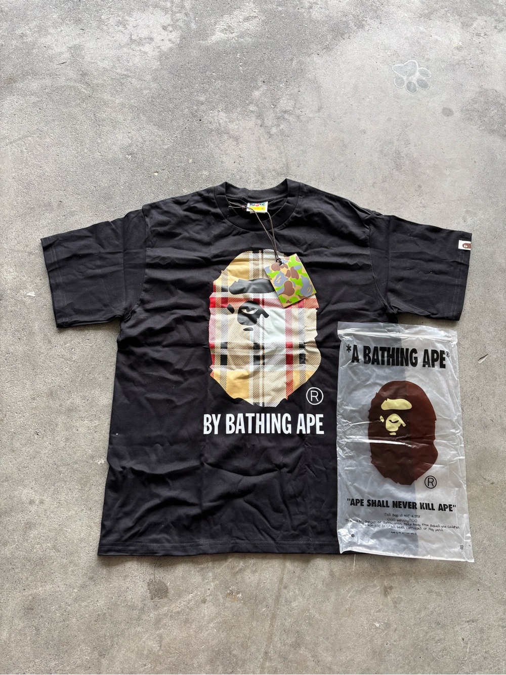 Designer Black Plaid Ape Logo T-Shirt